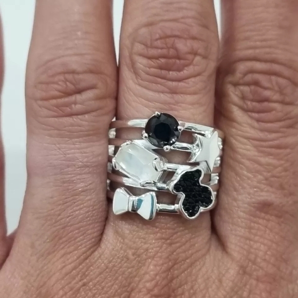 Tous Silver Join Ring with Gemstones Size 5.5 - Picture 7 of 14